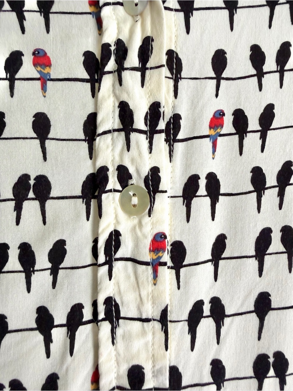 Jane and Delancey Cream Button-Down Shirt with Black and Red Bird Print🦜2X - Picture 4 of 5